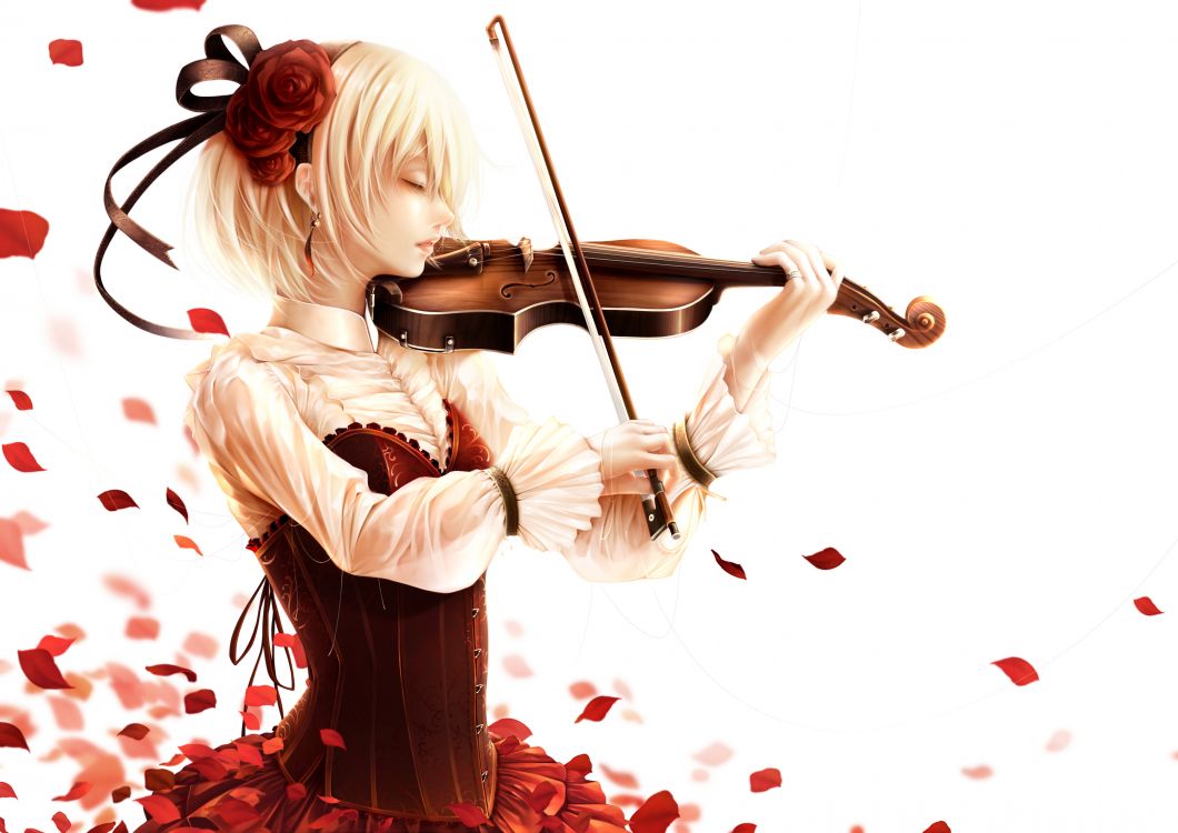 Mujer Tocando el Violín en Vestido Blanco. Wallpaper in 3000x2121 Resolution