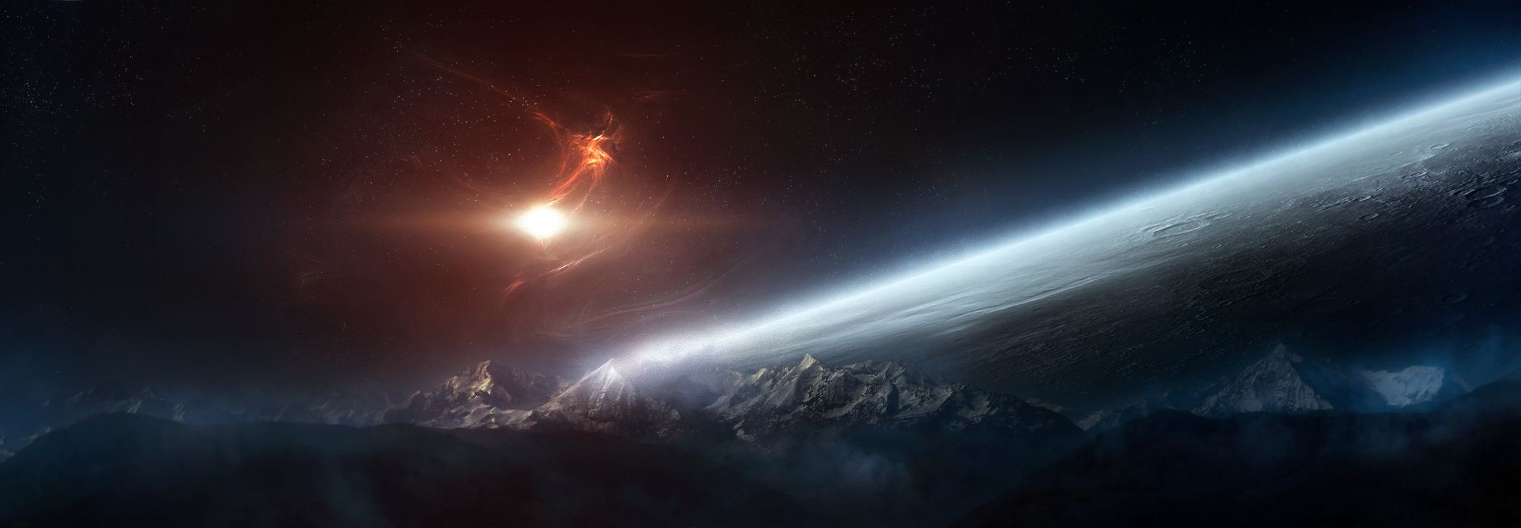 Atmosphäre, Weltraum, Raum, Astronomisches Objekt, Horizont. Wallpaper in 5760x2000 Resolution