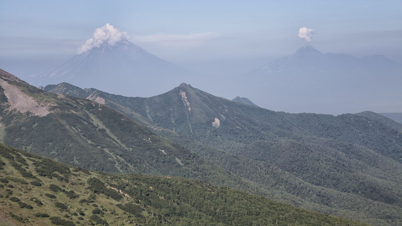 堪察加半岛的火山, 堪察加半岛, 安装的风景, 多山的地貌, 高地 壁纸 5616x3159 允许