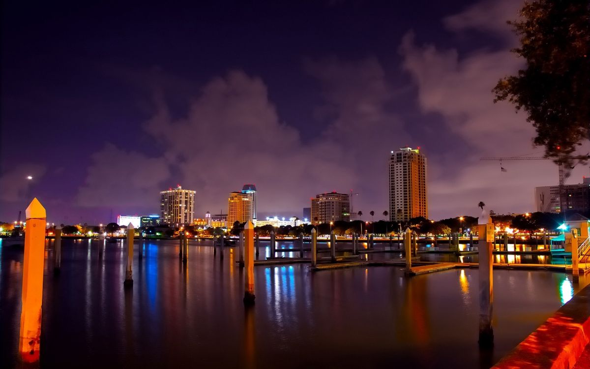 city skyline during night time