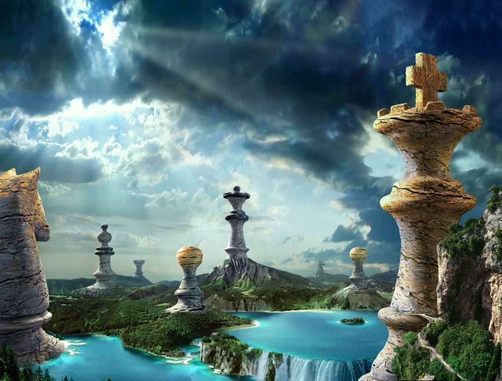 Weißer Und Grauer Stein Mit Gewässer Unter Bewölktem Himmel. Wallpaper in 7260x5500 Resolution