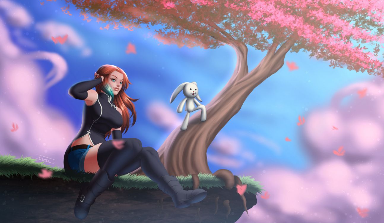 Femme en Débardeur Noir et Pantalon Noir Assis Sur un Personnage de Dessin Animé Animal Blanc. Wallpaper in 3217x1864 Resolution