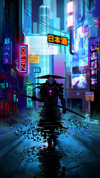 Futuristischer Samurai, Samurai, Kunst, Malerei, Anime-Kunst. Wallpaper in 1080x1920 Resolution