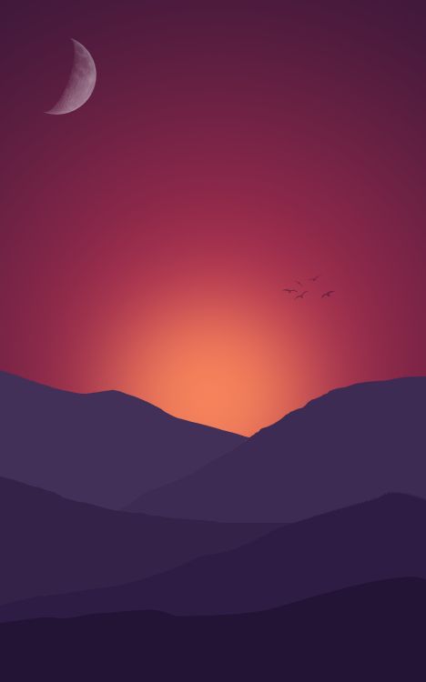 简约, 平板电脑, 多山的地貌, 天文学对象, 月亮 壁纸 2400x3840 允许