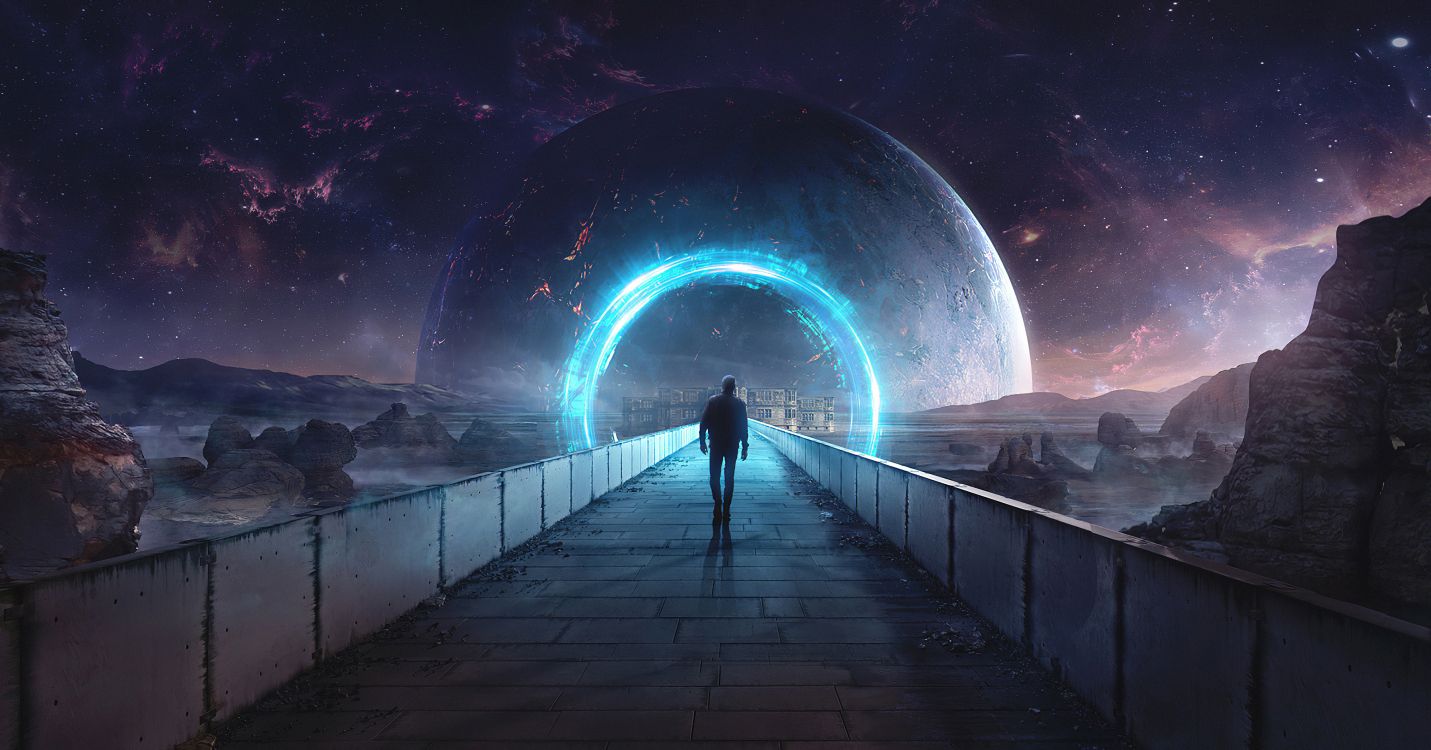 L'homme en Veste Noire Debout Sur un Pont en Béton Pendant la Nuit. Wallpaper in 3600x1886 Resolution