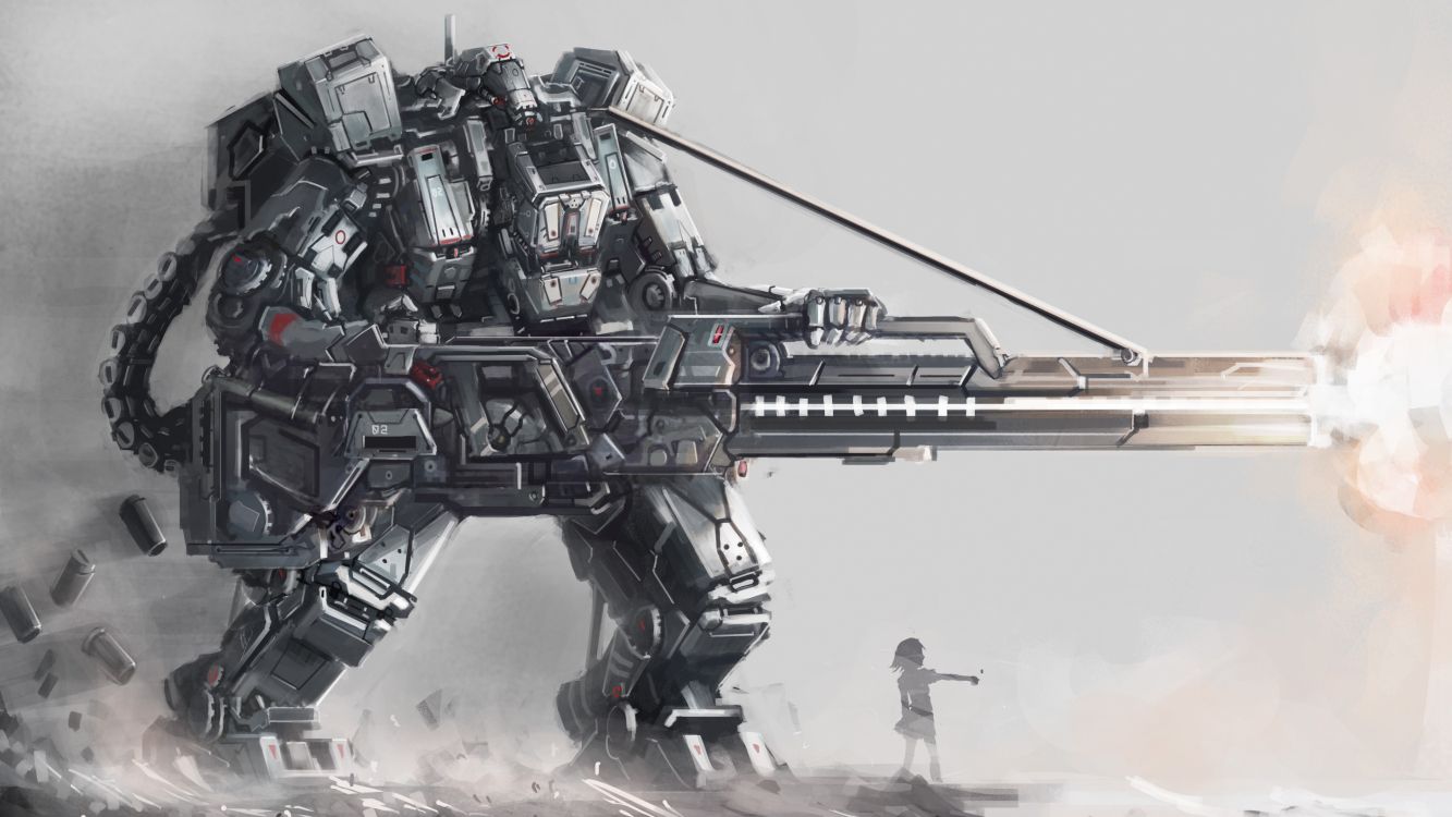 Schwarz-grauer Roboter Mit Gewehr. Wallpaper in 3840x2160 Resolution