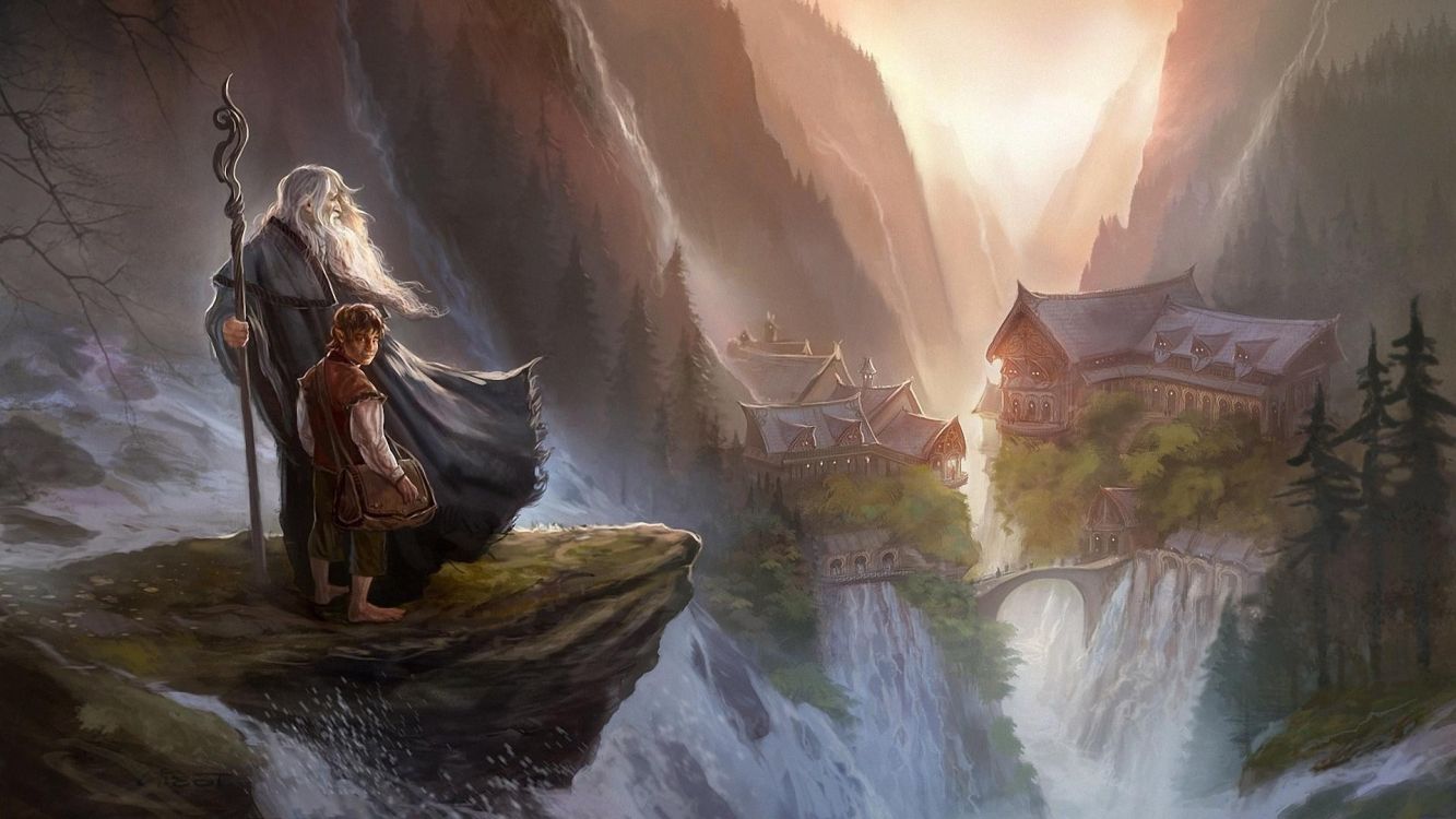 甘道夫, 比尔博巴金斯, 佛罗多, 指环王, 霍比特人 壁纸 1920x1080 允许