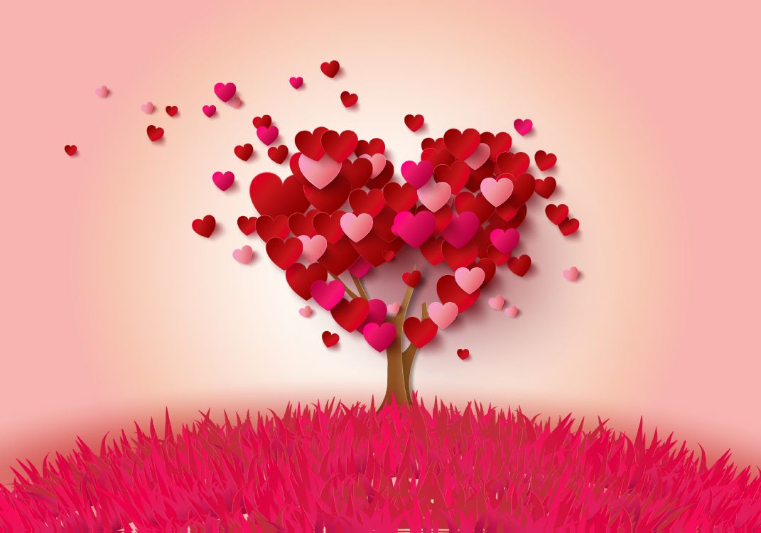 heart, tree, pink, valentines day, petal