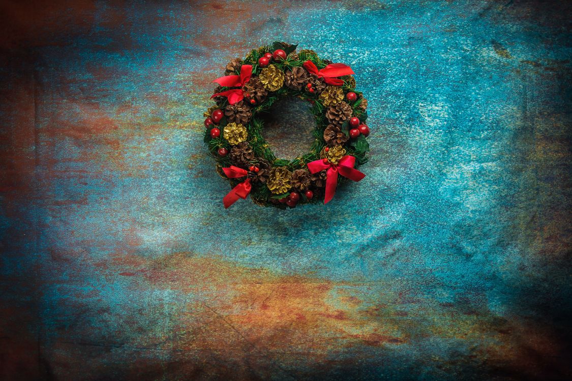 Malerei, Kranz, Neujahr, Stilleben, Blau. Wallpaper in 6000x4000 Resolution