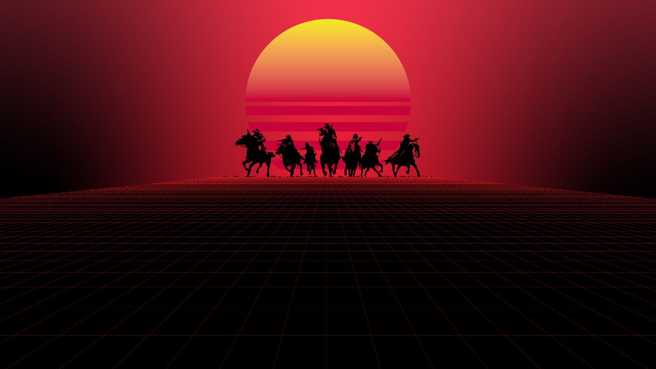 Red Dead Redemption, Red Dead Redemption 2, Red, Horse, Silhouette. Wallpaper in 7680x4320 Resolution