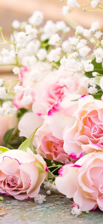 Image pink and white roses bouquet
