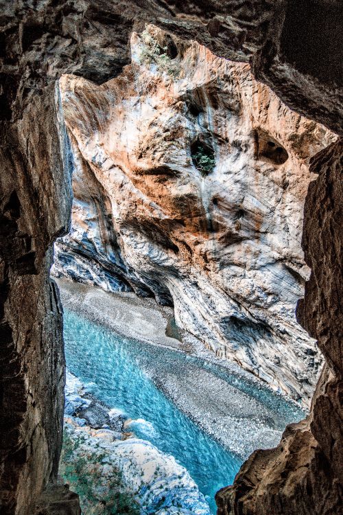 rock, water, formation, blue, turquoise