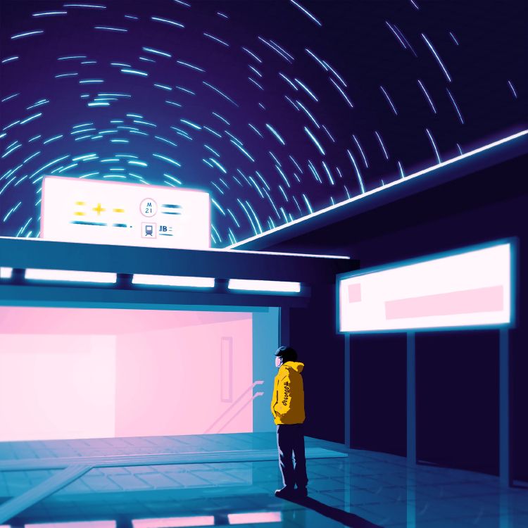 Homme en T-shirt Jaune et Pantalon Noir Debout Sur le Sol Bleu. Wallpaper in 2400x2400 Resolution