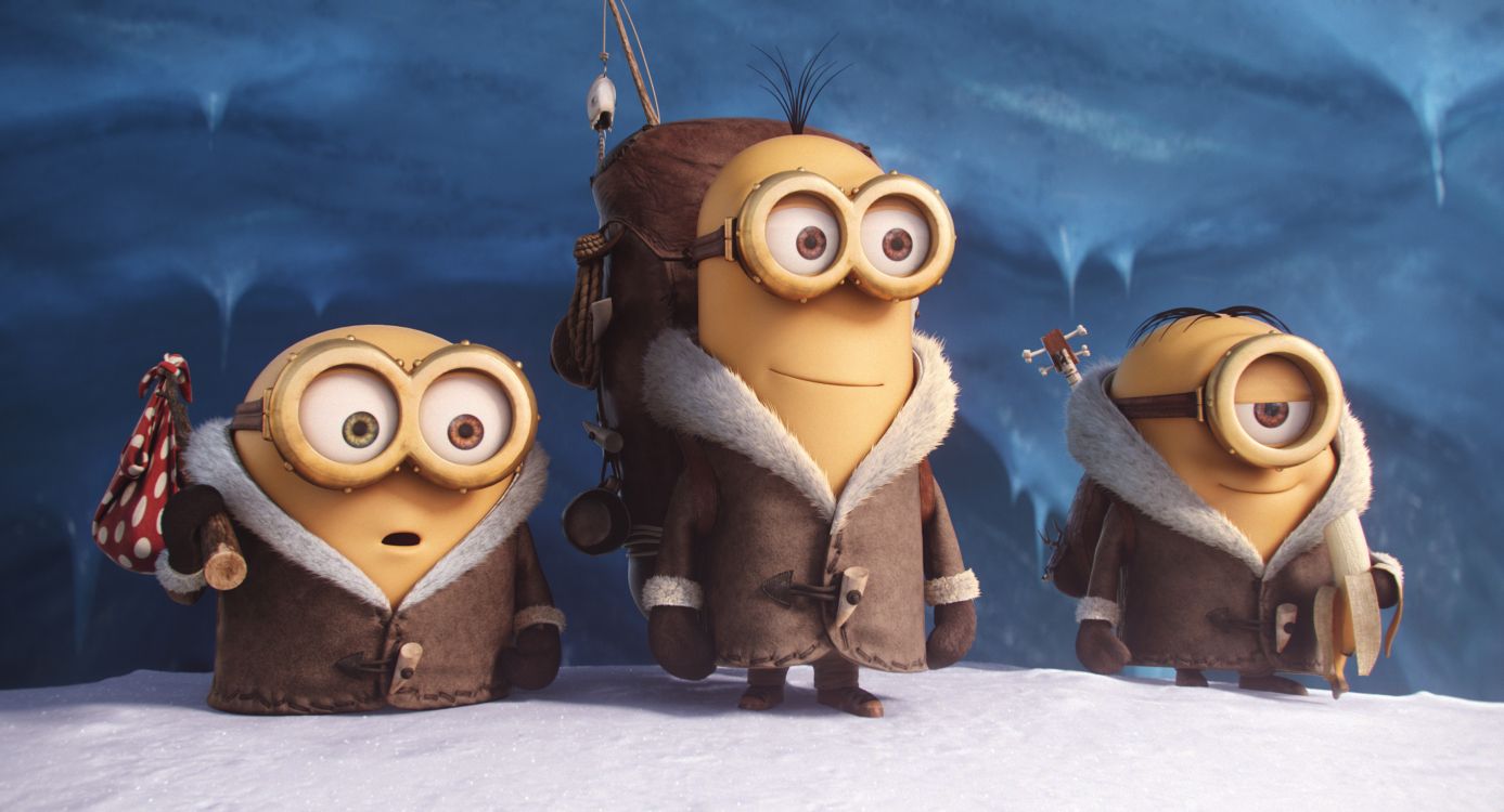 Minions Sosteniendo Una Cuerda Sobre un Suelo Cubierto de Nieve. Wallpaper in 3600x1946 Resolution