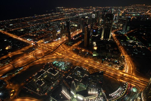 Image aerial view of city during night time