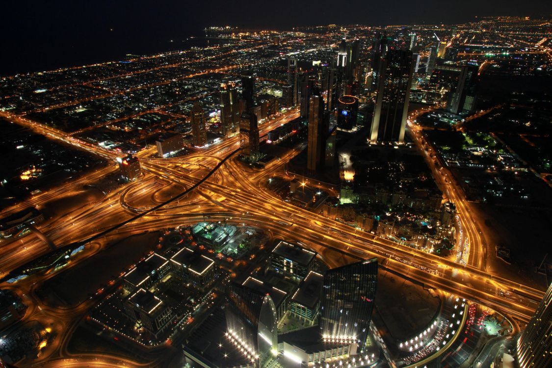 aerial view of city during night time