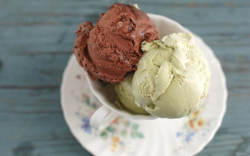 Image ice cream on white ceramic plate