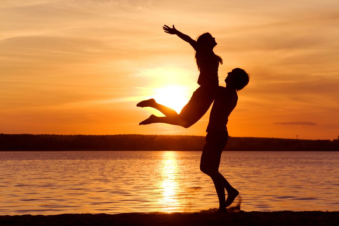 Romance, Water, Sunset, Fun, Jumping. Wallpaper in 8736x5824 Resolution