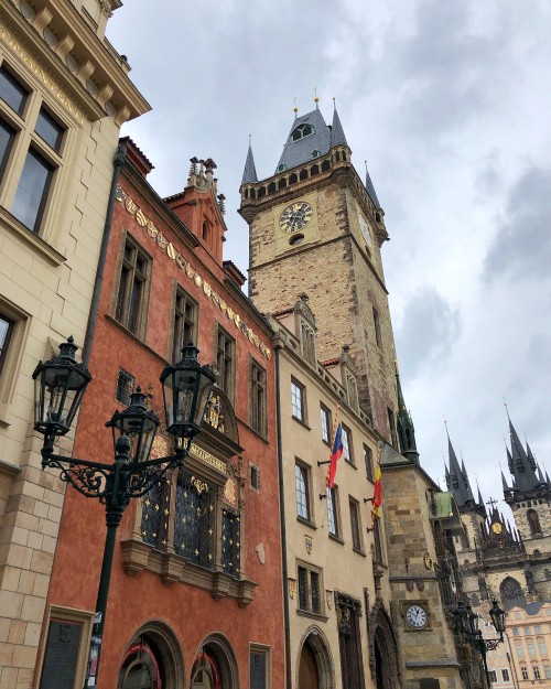 Image old town square, prague astronomical clock, window, facade, spire