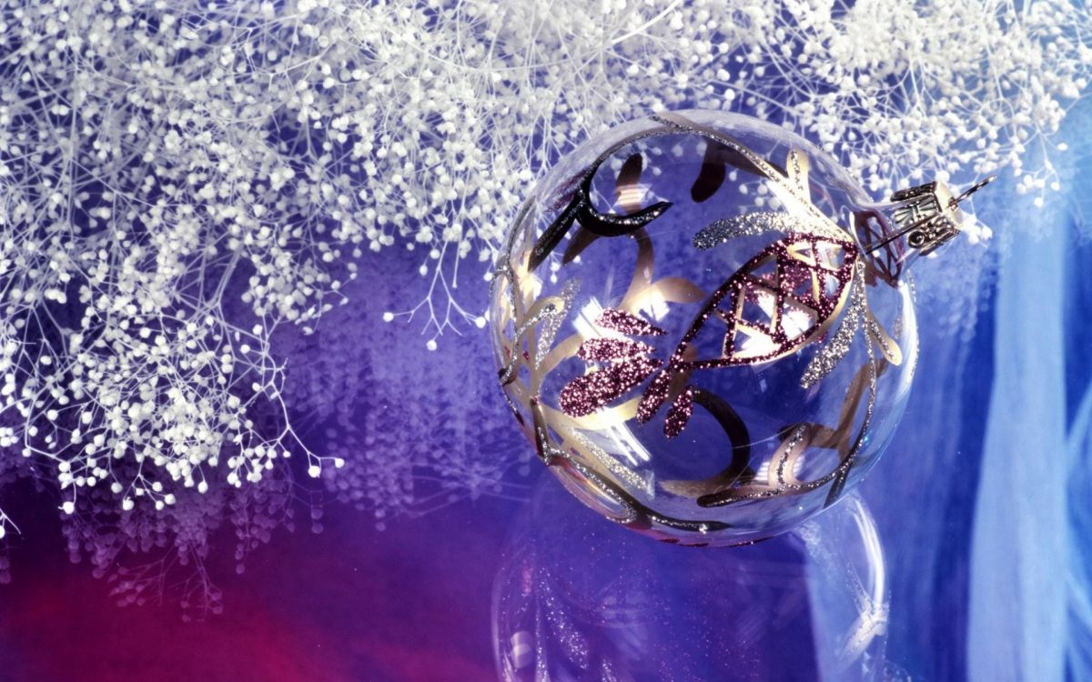 新的一年, 紫色的, 圣诞装饰, 球体, 问候卡 壁纸 1920x1200 允许