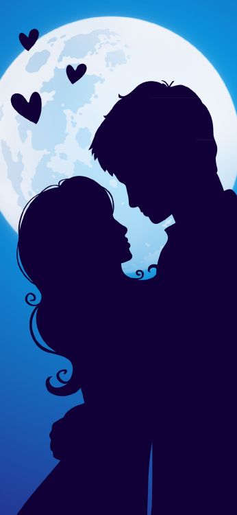Hermosa Pareja Romántica Luna, Romanticismo, Azure, Gesto, Feliz. Wallpaper in 1080x2340 Resolution