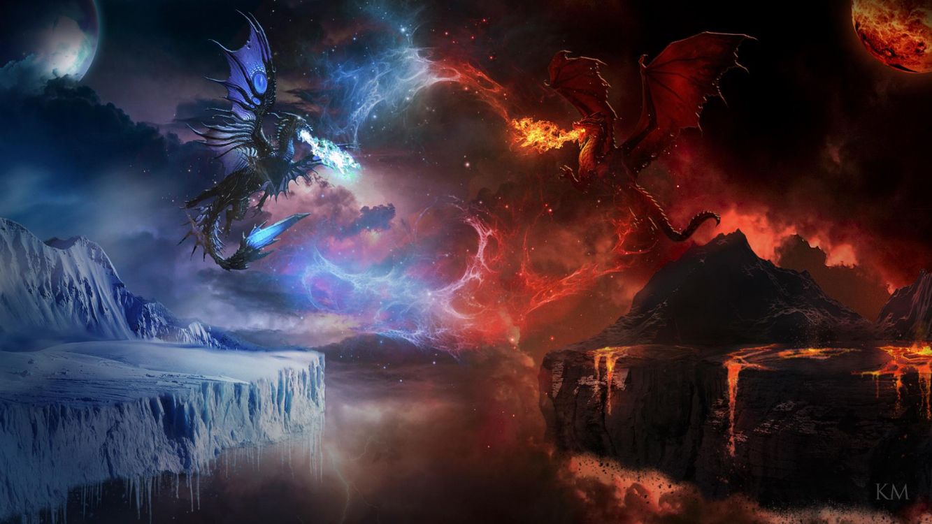 Fire vs Ice, Atmosphere, Nature, World, Art. Wallpaper in 1920x1080 Resolution