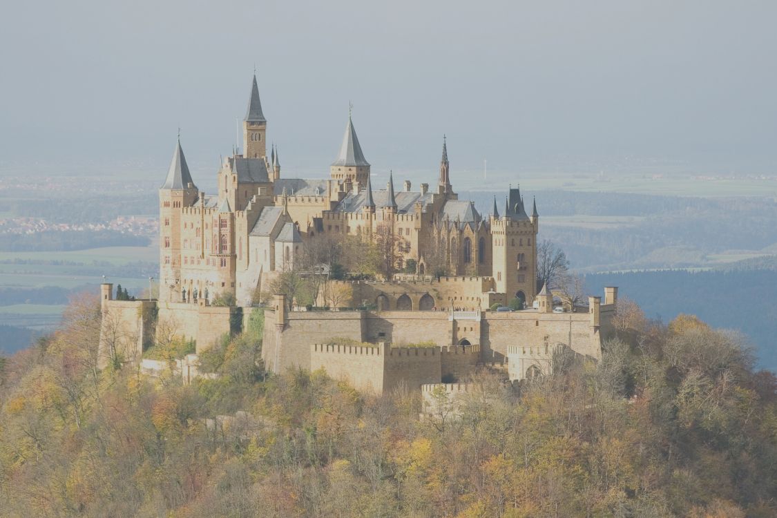 brown and white castle on top of hill