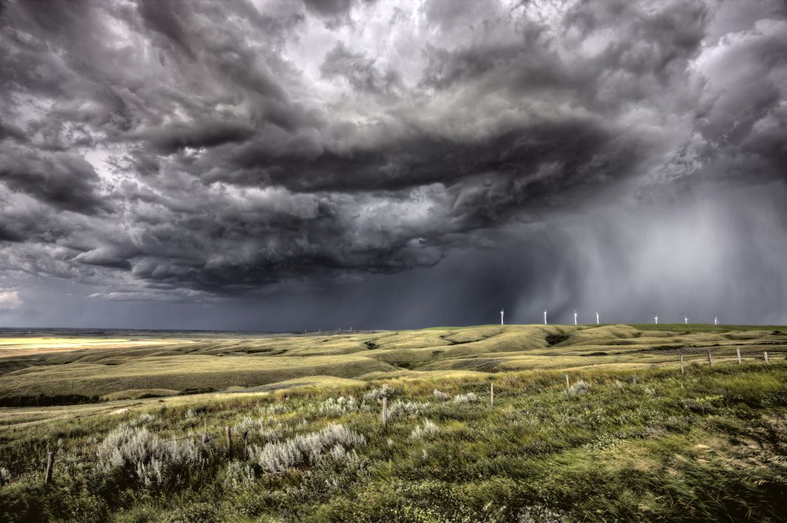 Campo de Hierba Verde Bajo Nubes Grises. Wallpaper in 5633x3747 Resolution