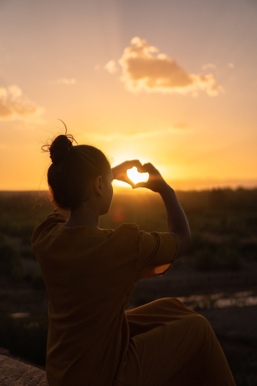 Image sunset, heart, sun, backlighting, sunlight