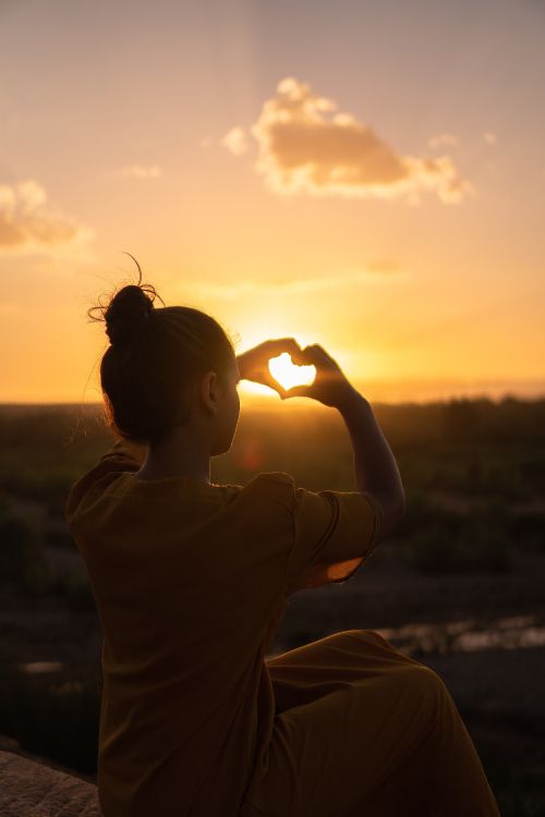 sunset, heart, sun, backlighting, sunlight