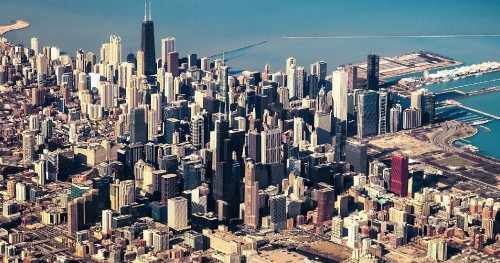 Image aerial view of city buildings during daytime