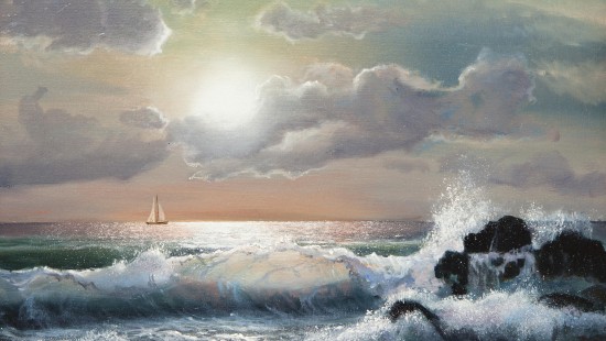 Image ocean waves crashing on shore during daytime