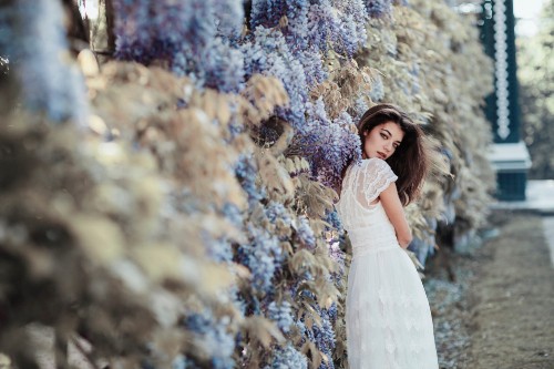 Image dress, beauty, tree, fashion, wedding dress