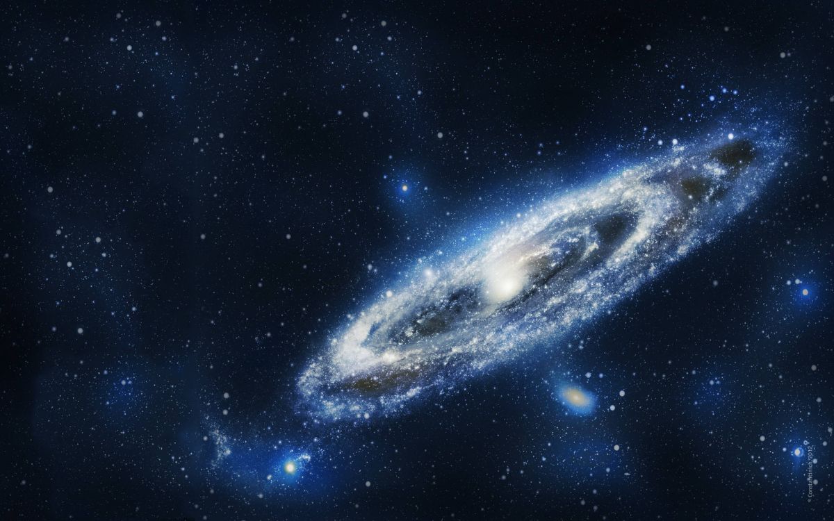 blue and white galaxy illustration