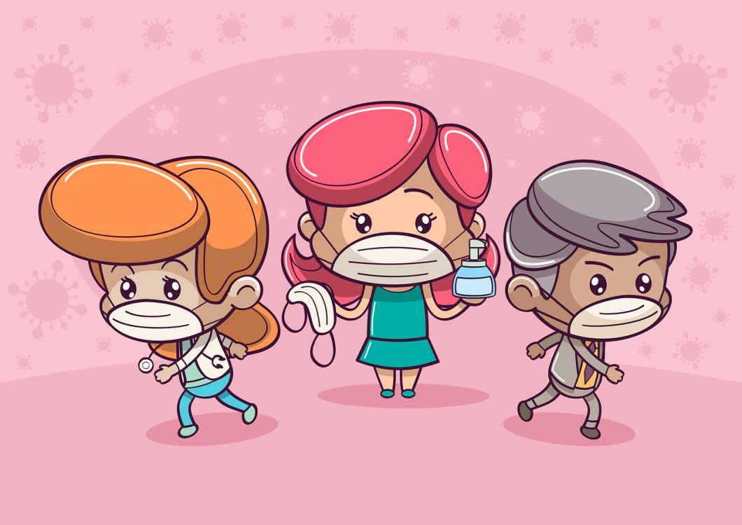 Coronavirus, COVID-19, 面罩, 卡通, 发型 壁纸 1280x905 允许