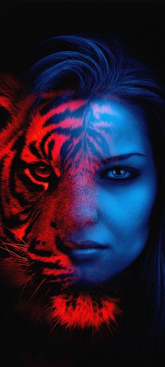 艺术, 品红色, 电蓝色的, 关闭了, 对称 壁纸 1080x2400 允许