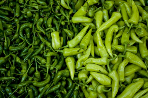 Image green chili peppers in close up photography