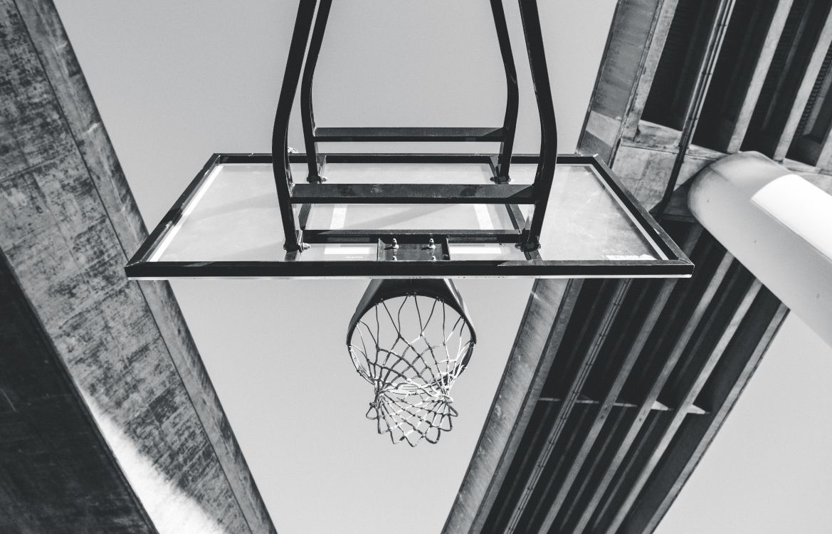 Black Basketball Hoop on White Wall. Wallpaper in 8192x5255 Resolution
