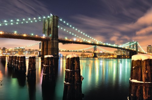 Image bridge over water during night time