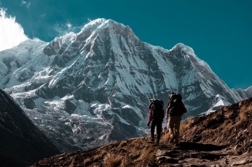 Image mountainous landforms, mountain challenges, sky, trekking, mountain range