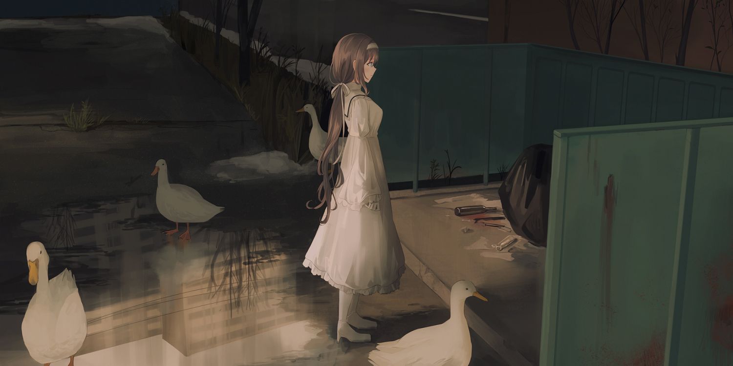 Fille en Robe Blanche Debout Sur un Plancher en Bois Marron. Wallpaper in 2000x1000 Resolution