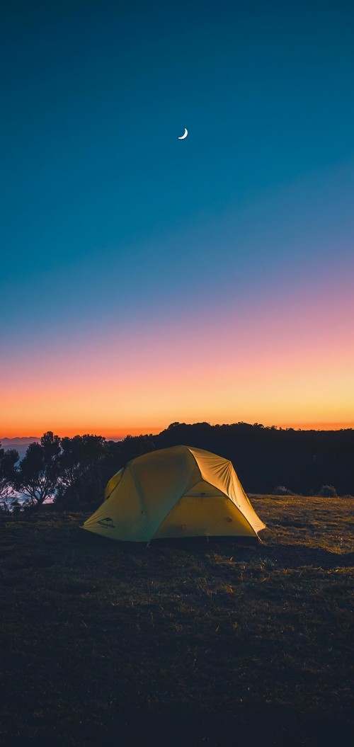 Image atmosphere, light, moon, tent, dusk