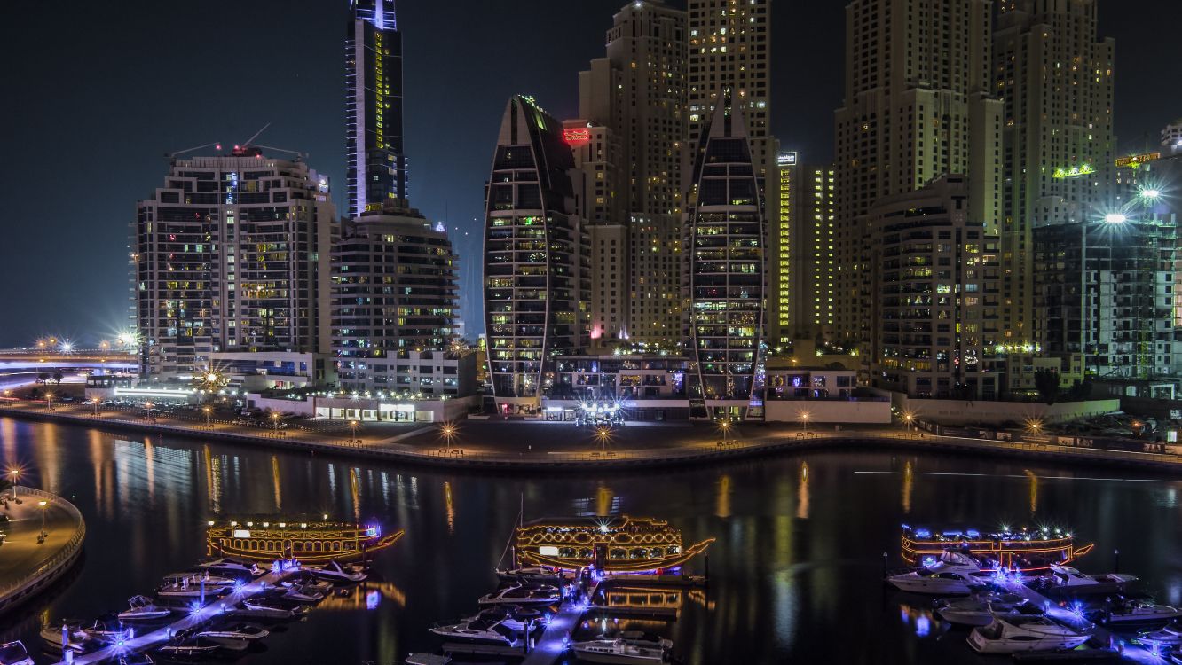 city skyline during night time