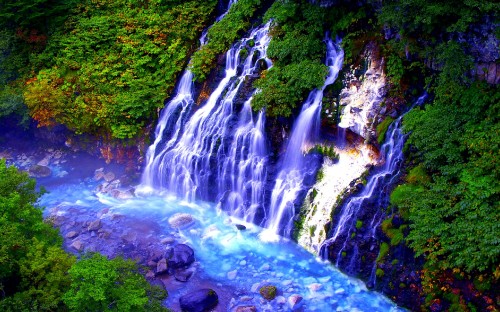 Image water falls in the middle of green trees