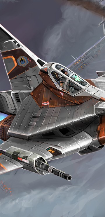 Image gray and orange fighter plane
