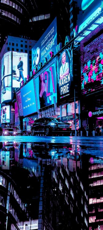 Billboard, Times Square, Einteiler, Unterhaltung, Magenta. Wallpaper in 1080x2400 Resolution