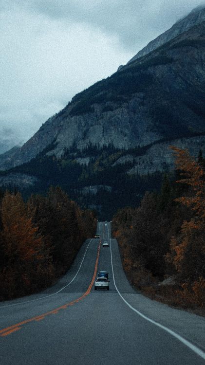 highland, mountain, cloud, cars, plant