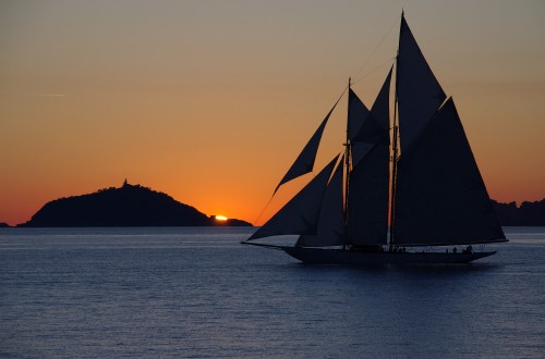 Image sailboat on sea during sunset