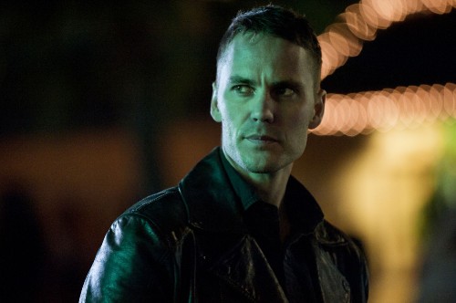 Image man in black leather jacket
