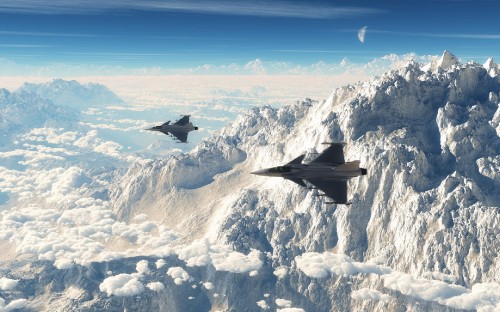 Image black jet plane flying over snow covered mountain during daytime